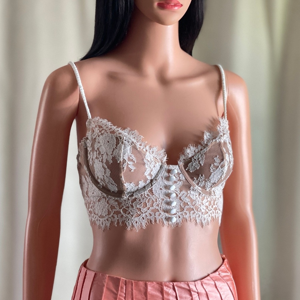 NWT For Love & Lemons Faye White Lace Underwire Bra Bralette Top Coquette XL